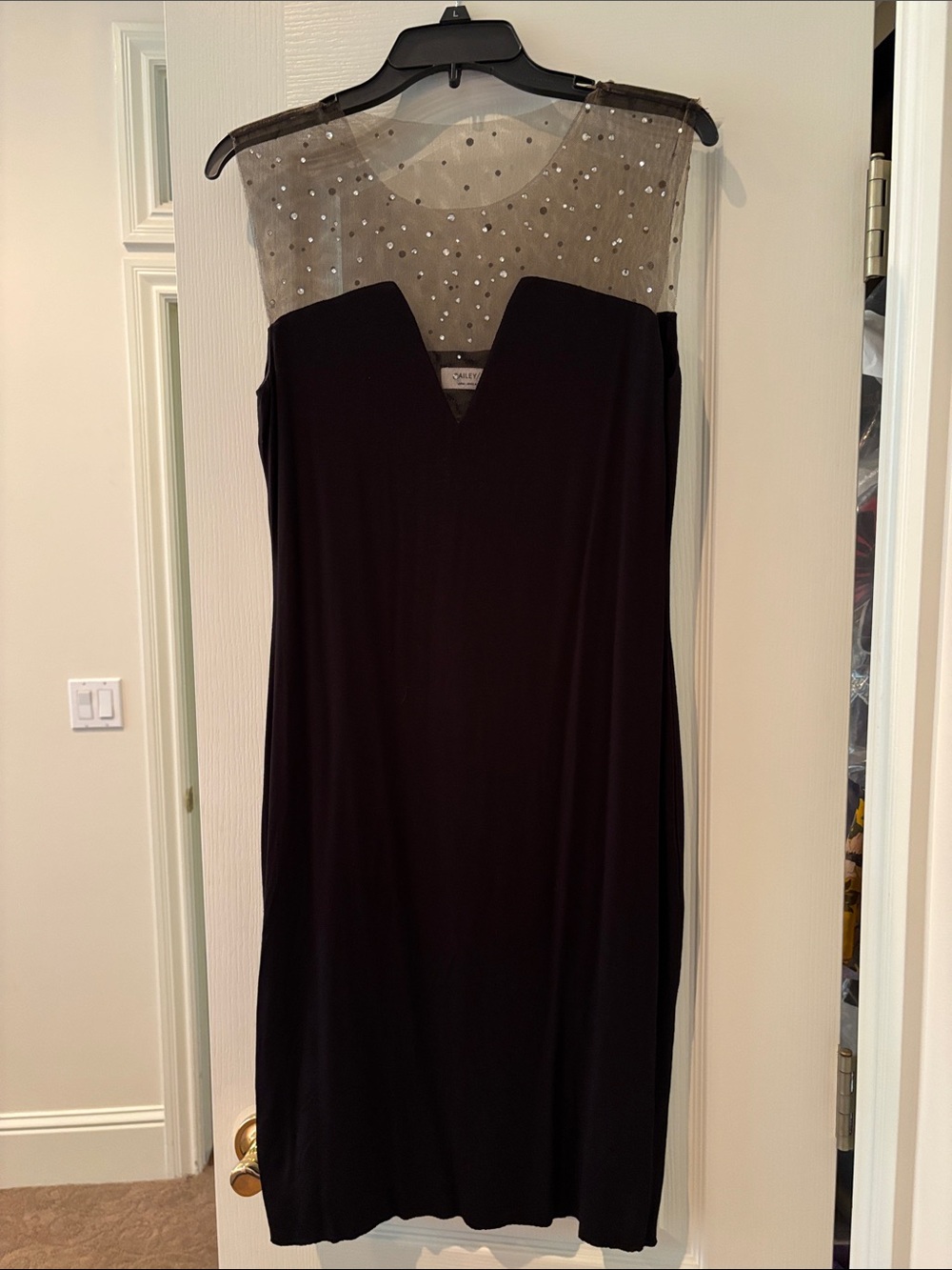 Bailey 44 Black Midi Dress with Sheer Studded Yoke